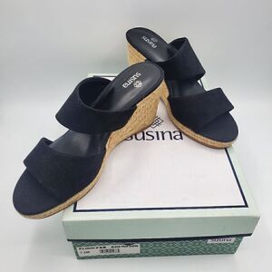 Susina Flynn Fab Black Wedges Espadrille Braided Wedge Heels Size 7.5 New